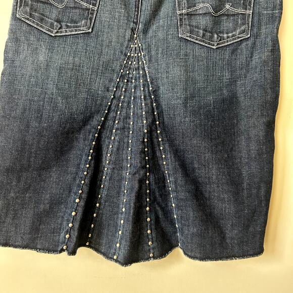 7 For All Mankind Jean Skirt Studded Size 31/12 Denim Made in USA Y2K Modest - Picture 3 of 10